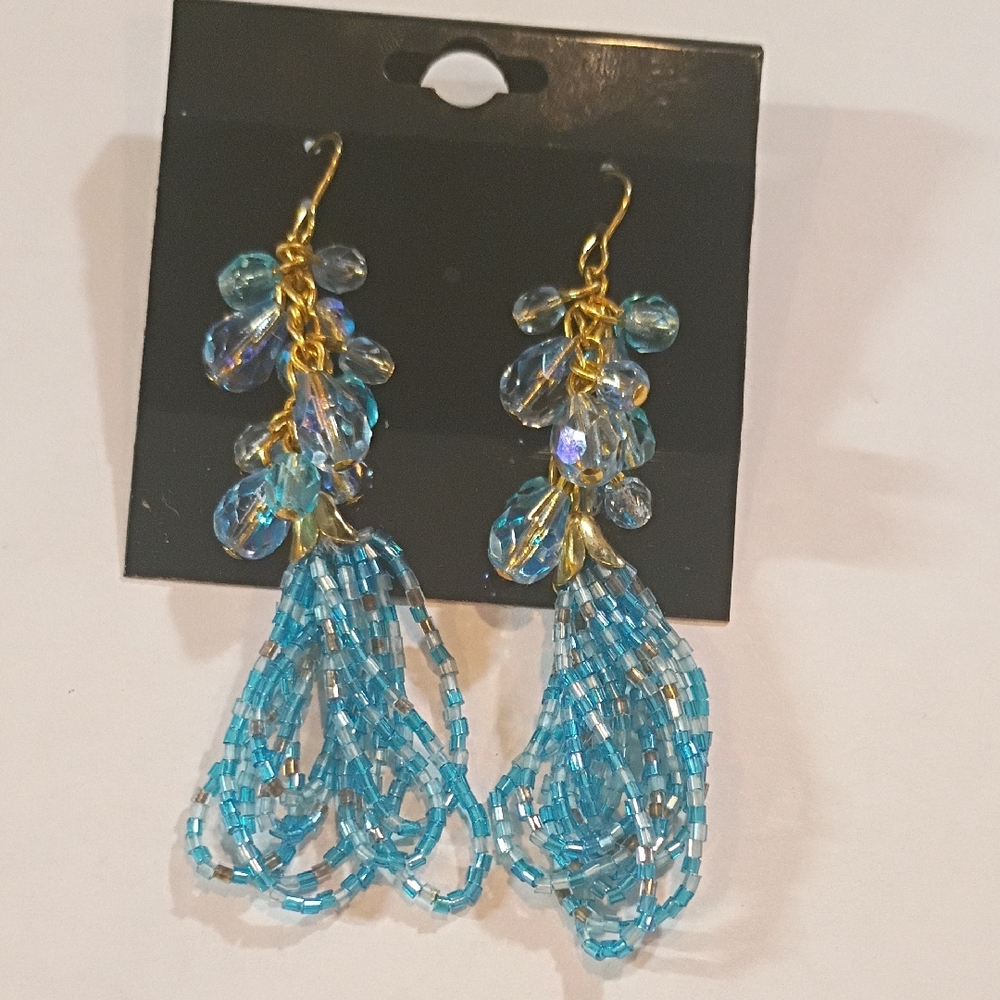 Elegant Blue and Gold Beaded Earrings